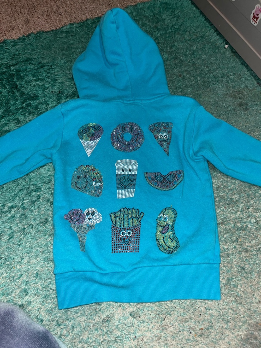 Butter Bright Turquoise Hoodie with Sparkling Snack Icons